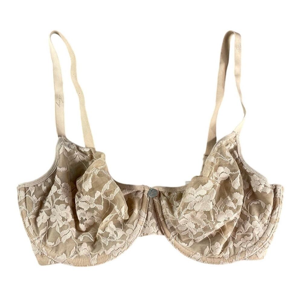 DKNY Bra Womens 32DDD Nude Tan Beige Underwire Lace Unlined 451238 RN#30913